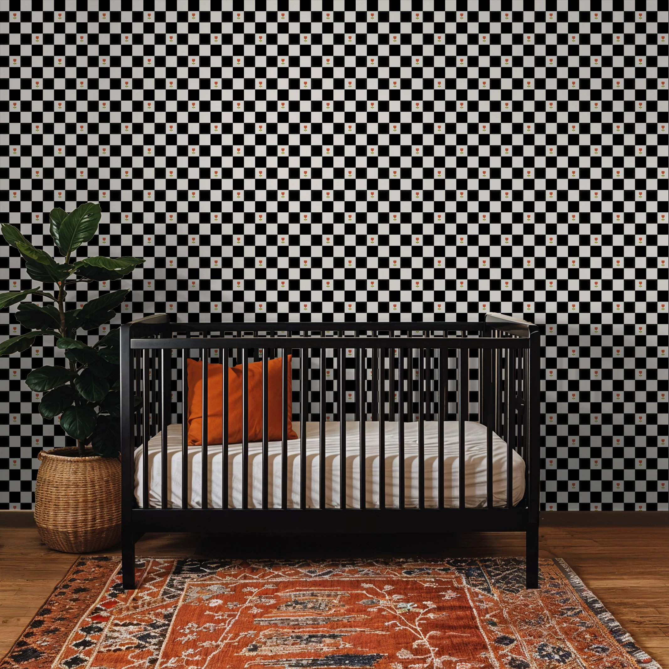 Brenton's Checkered Tulip (Black) Wallpaper - Image 3