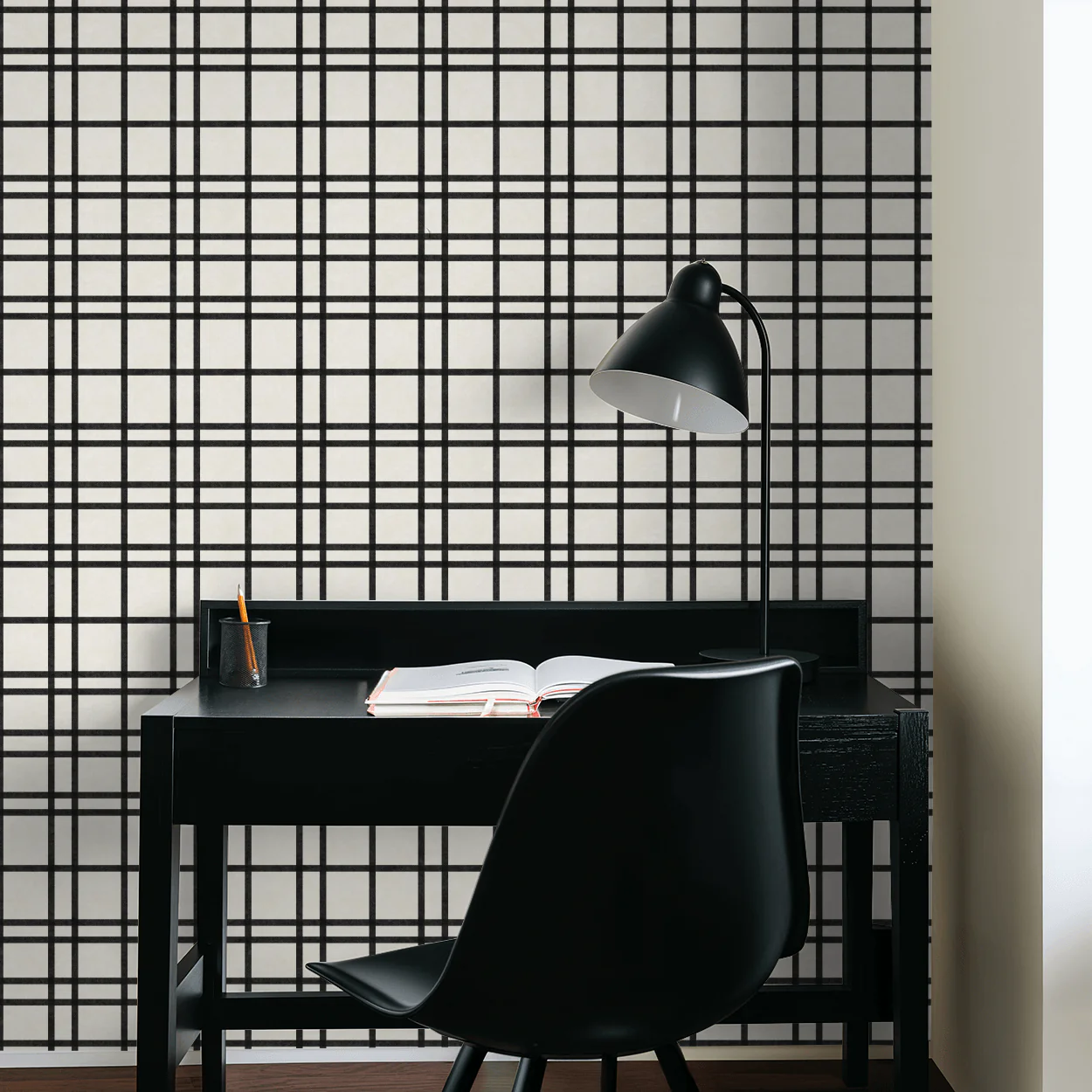 Classic Charcoal Grid Wallpaper - Image 5
