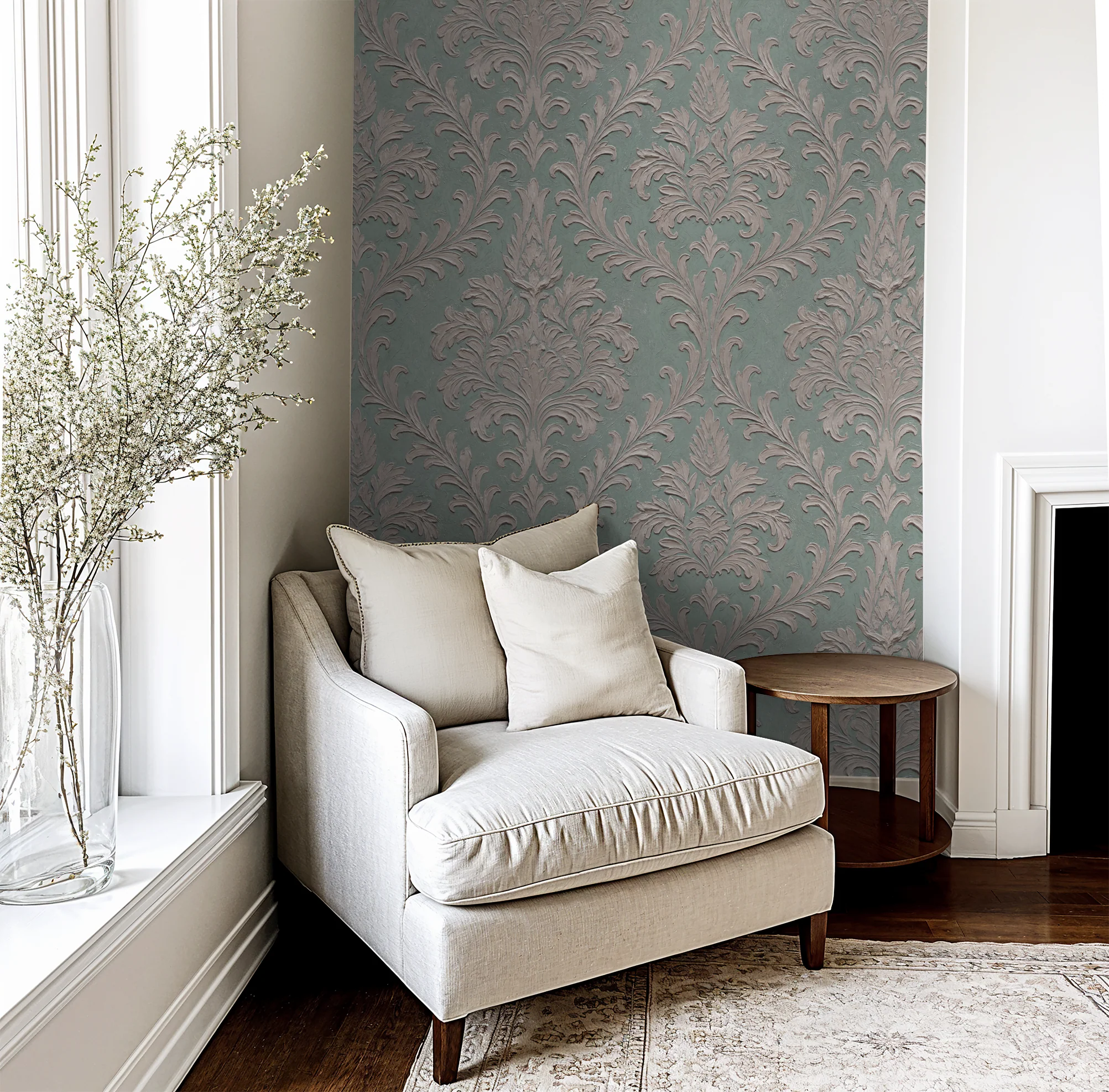 Daphne Brocade (Teal) Wallpaper - Image 2