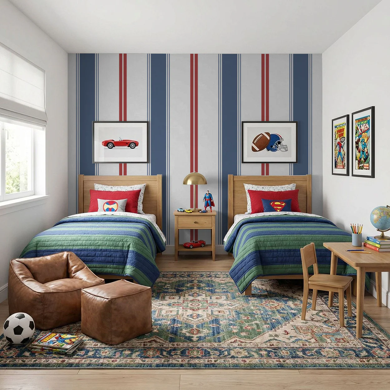 Fletcher Stripe (Blue and Red) Wallpaper - Image 2