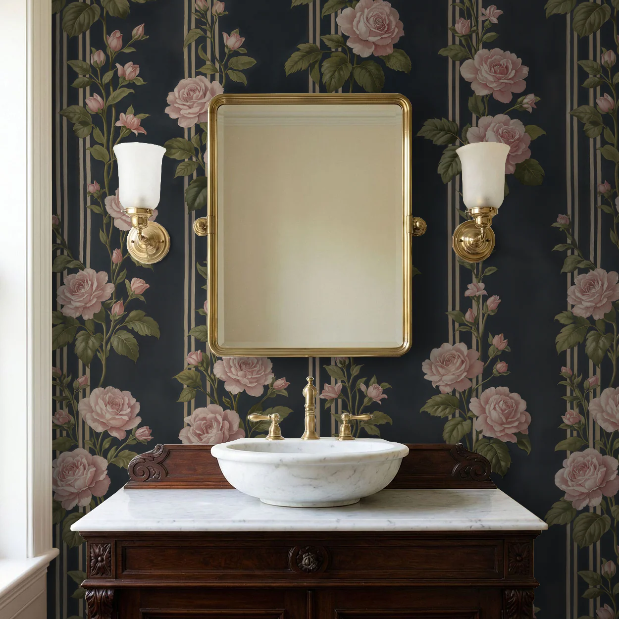 Midnight Rose Stripe Wallpaper - Image 5
