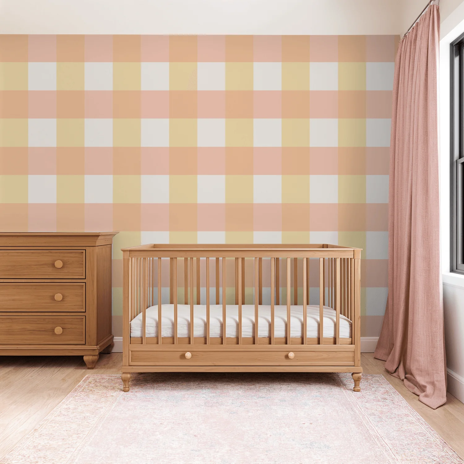 Simply Gingham Large (Pink & Yellow) Wallpaper - Image 5