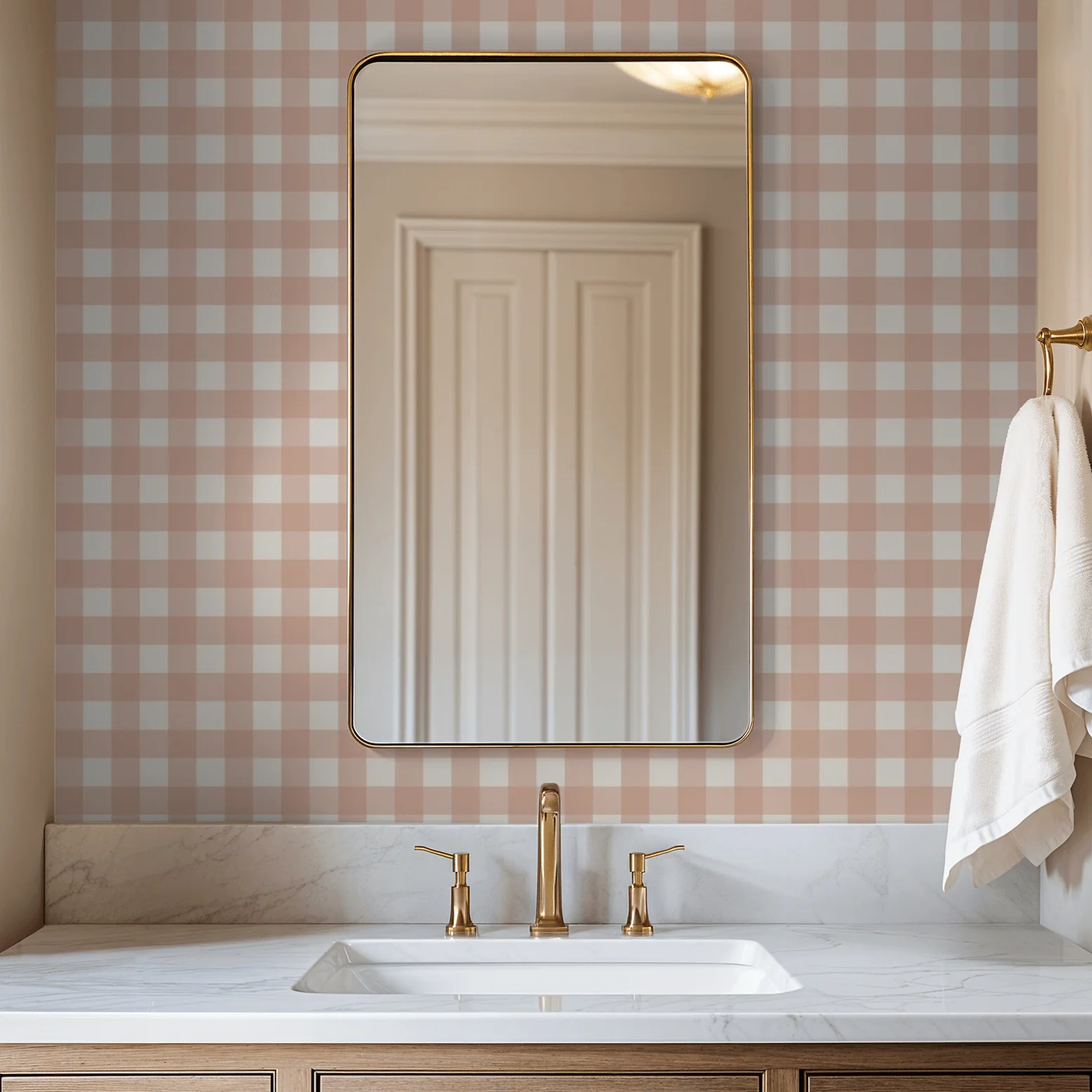Simply Gingham Small (Peach) Wallpaper - Image 3
